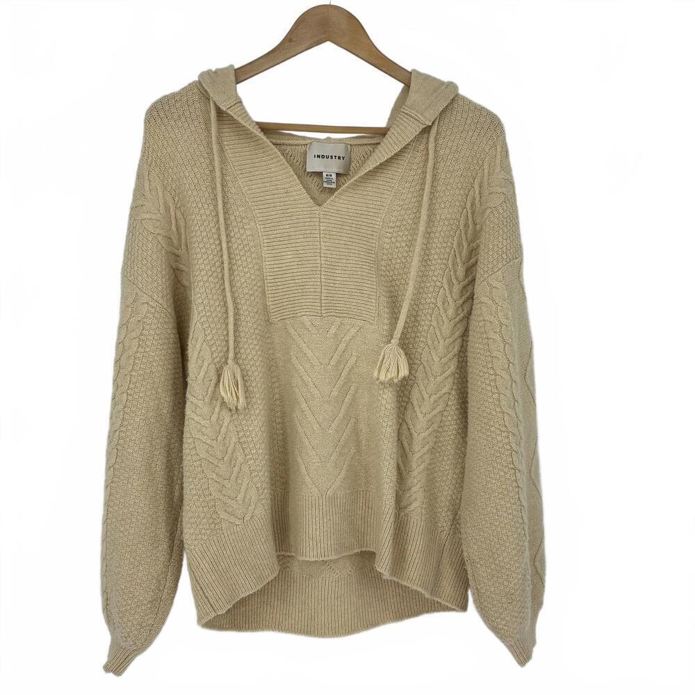 Industry Butter Yellow Cable Knit Hoodie Sweater